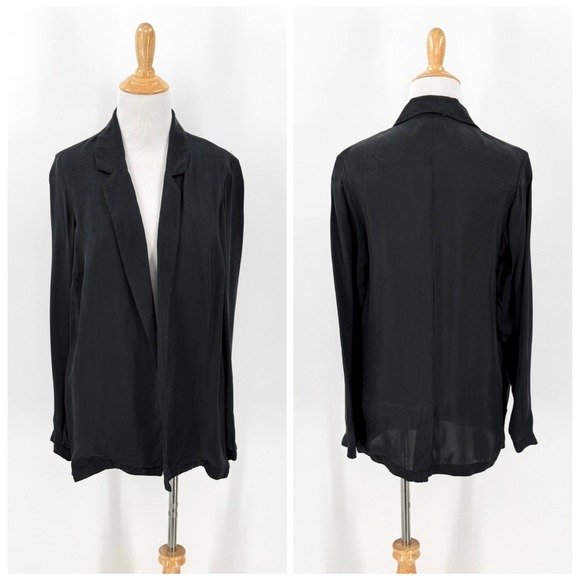 AMERICAN VINTAGE Cupro Open Front Blazer Jacket Women Small Black Lightweight - Picture 3 of 14